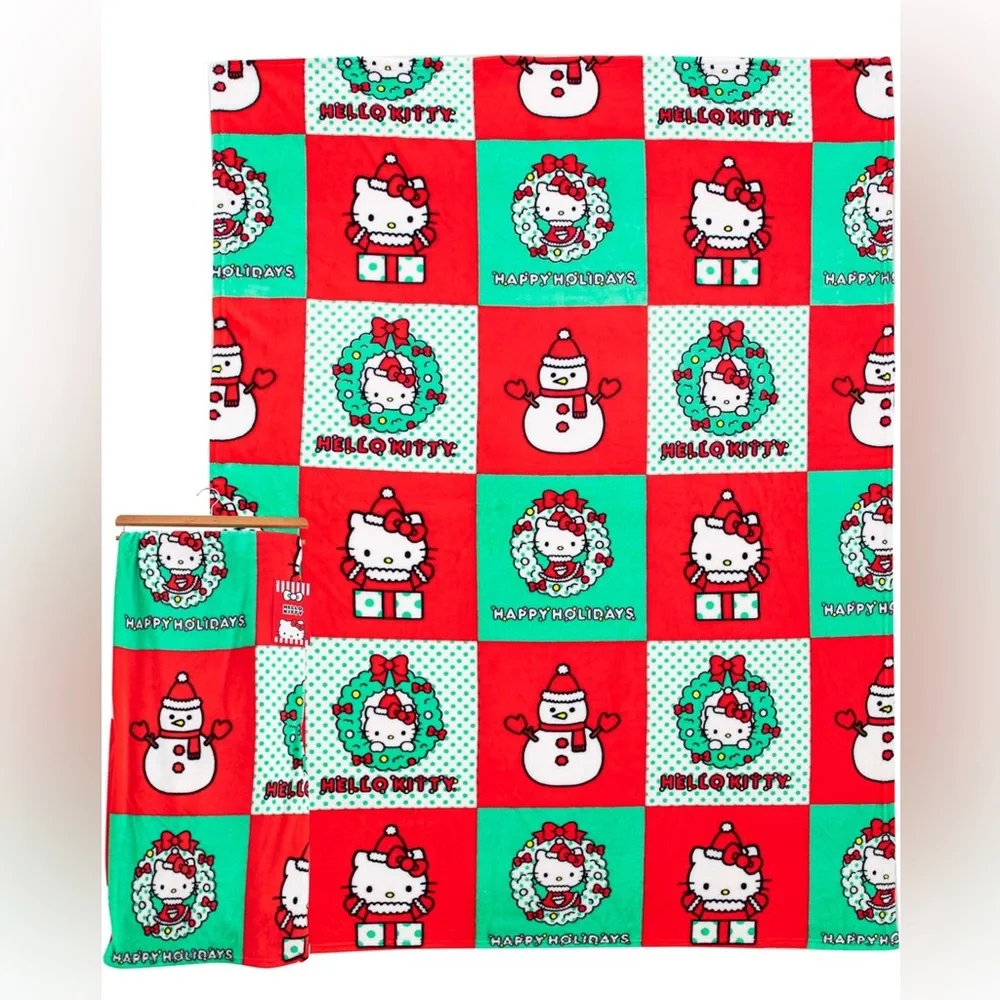 Hello Kitty Sanrio Christmas Holiday Hugs Silk Touch Throw Blanket 50”x70”